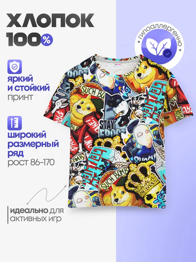 Детская базовая футболка с принтом «Counter-Strike — CS GO STICKERBOMBING»