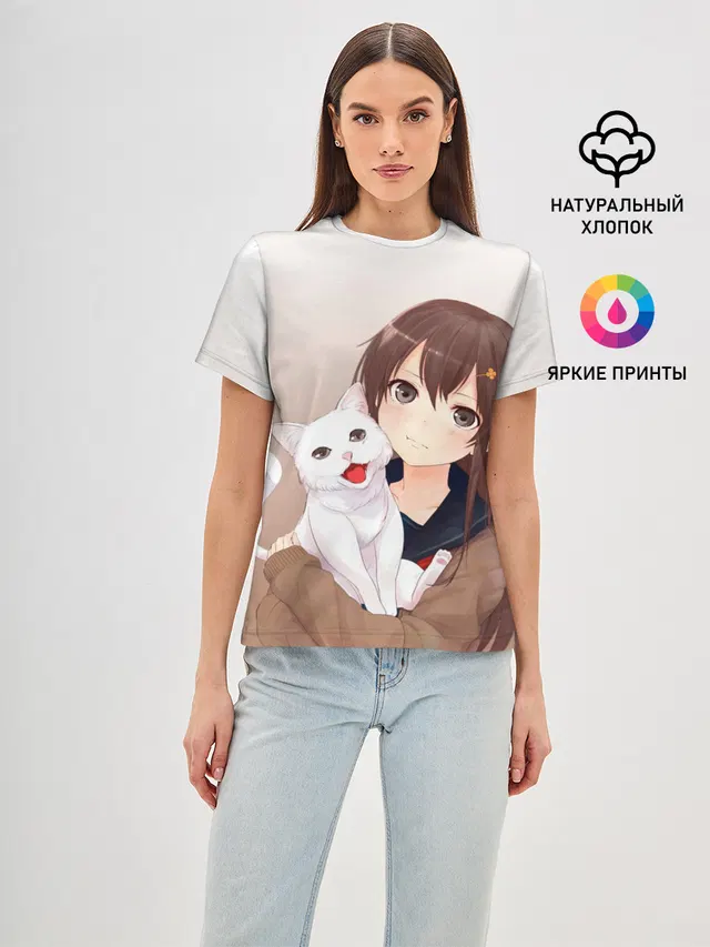 Девочка и белый кот аниме