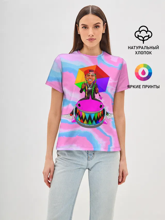 Женская базовая футболка с принтом «6IX9INE — Tekasi69»