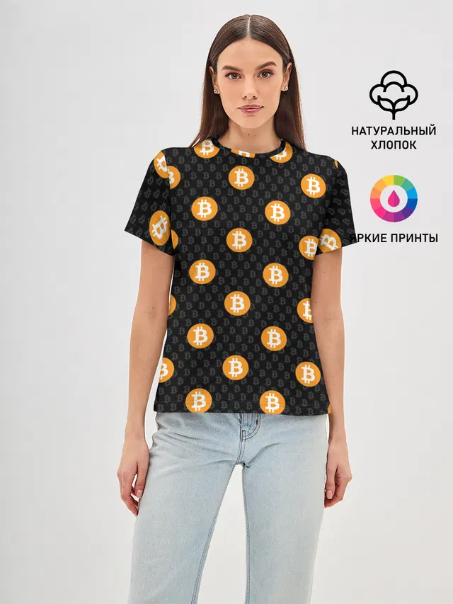 Женская базовая футболка с принтом «Другие — БИТКОИН — BITCOIN»