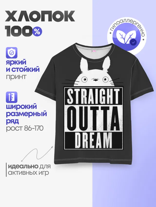 Детская базовая футболка с принтом «Тоторо Straight outta dream»