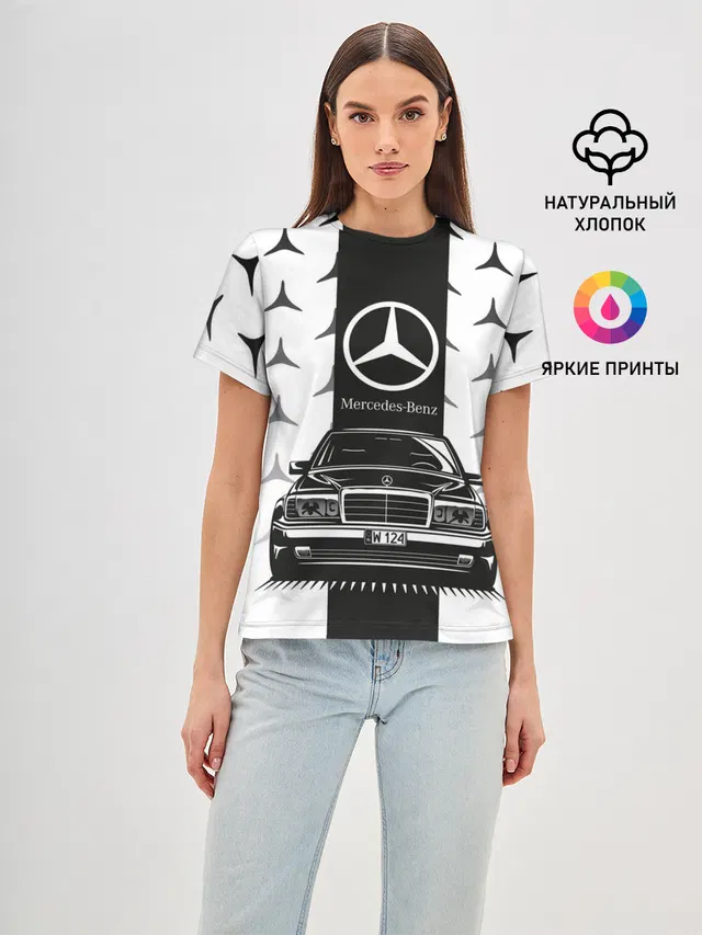 Женская базовая футболка с принтом «Merсedes — MERCEDES BENZ»