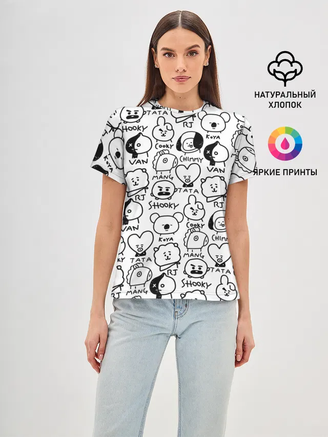 Женская базовая футболка с принтом «BTS — BT21»