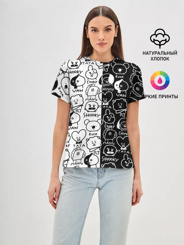 Женская базовая футболка с принтом «BTS — BT21»