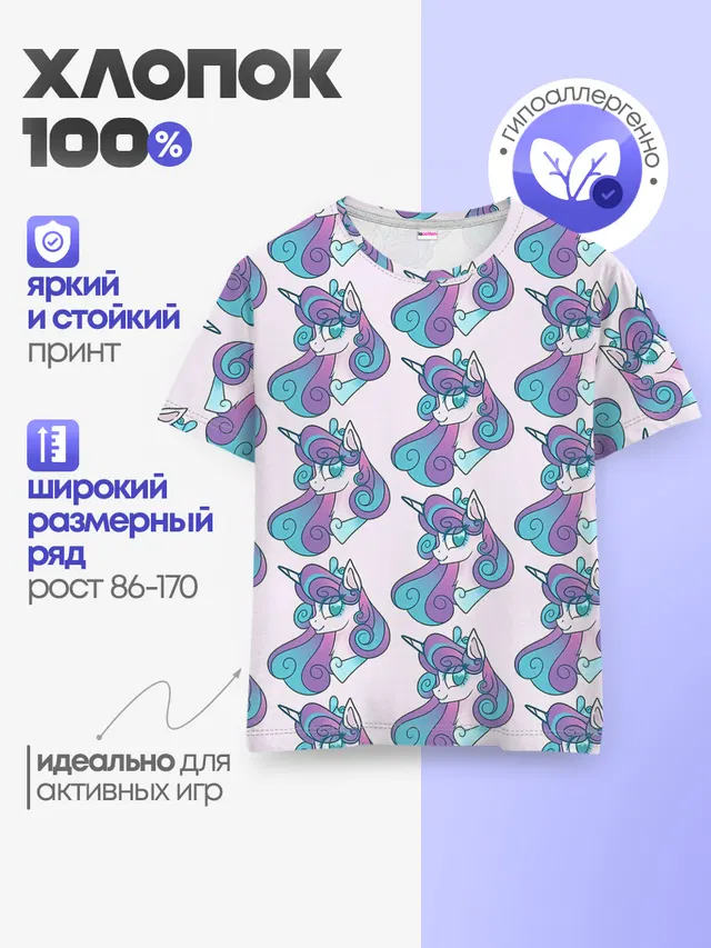 Детская базовая футболка с принтом «My Little Pony — Пони узор»