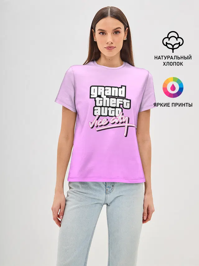 Женская базовая футболка с принтом «GTA — Grand Theft Auto vice city»