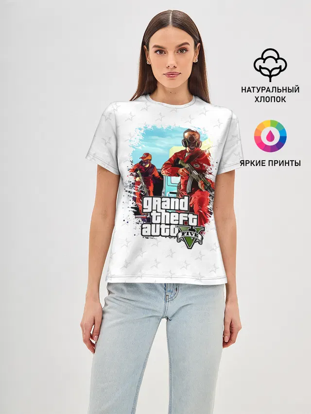 Женская базовая футболка с принтом «GTA — Grand Theft Auto ограбление»
