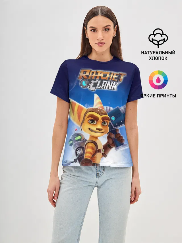 Женская базовая футболка с принтом «Ratchet & Clank — Рэтчет и Кланr»
