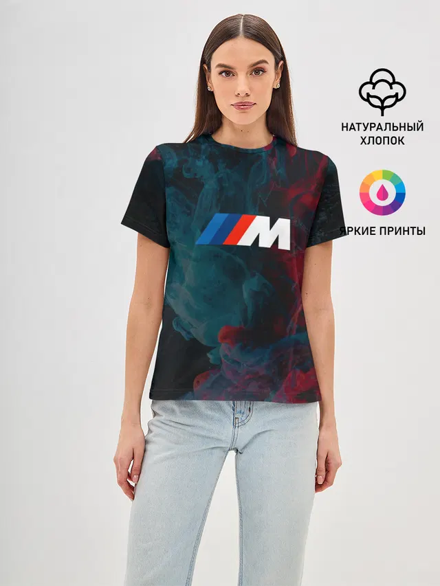 Женская базовая футболка с принтом «BMW — BMW M Power — БМВ М»