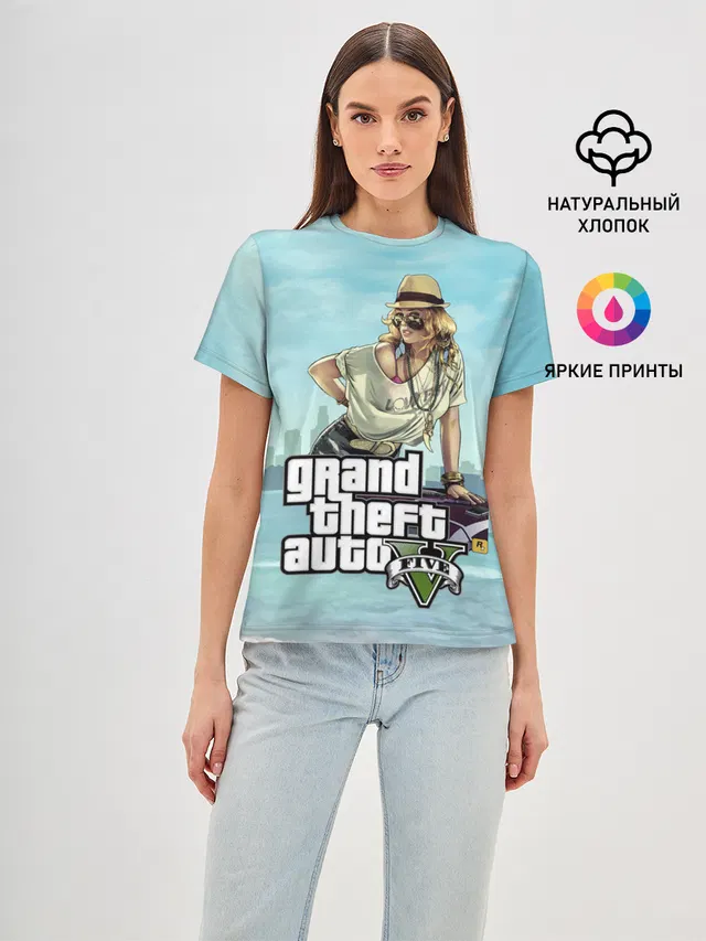 Женская базовая футболка с принтом «GTA — Grand Theft Auto 5 девушка»