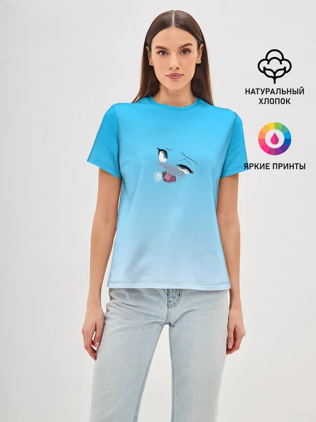 Женская базовая футболка с принтом «Ahegao Blue-eyed girl»