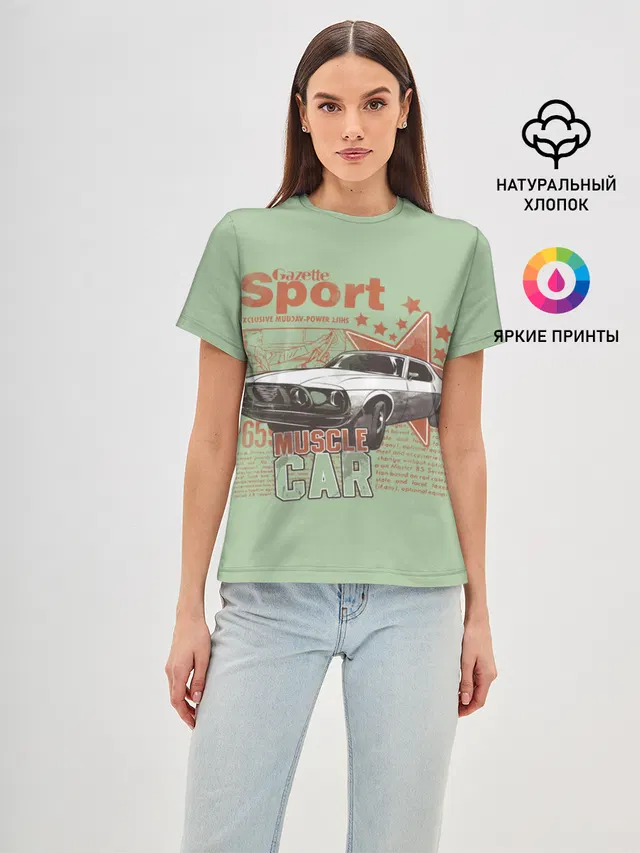 Женская базовая футболка с принтом «Retro — Muscle car»