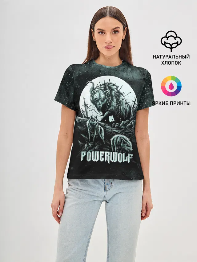 Женская базовая футболка с принтом «Wolf — Powerwolf»