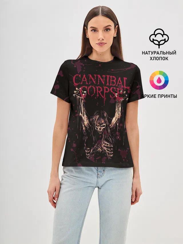 Женская базовая футболка с принтом «Cannibal Corpse Skeleton — Skeleton»