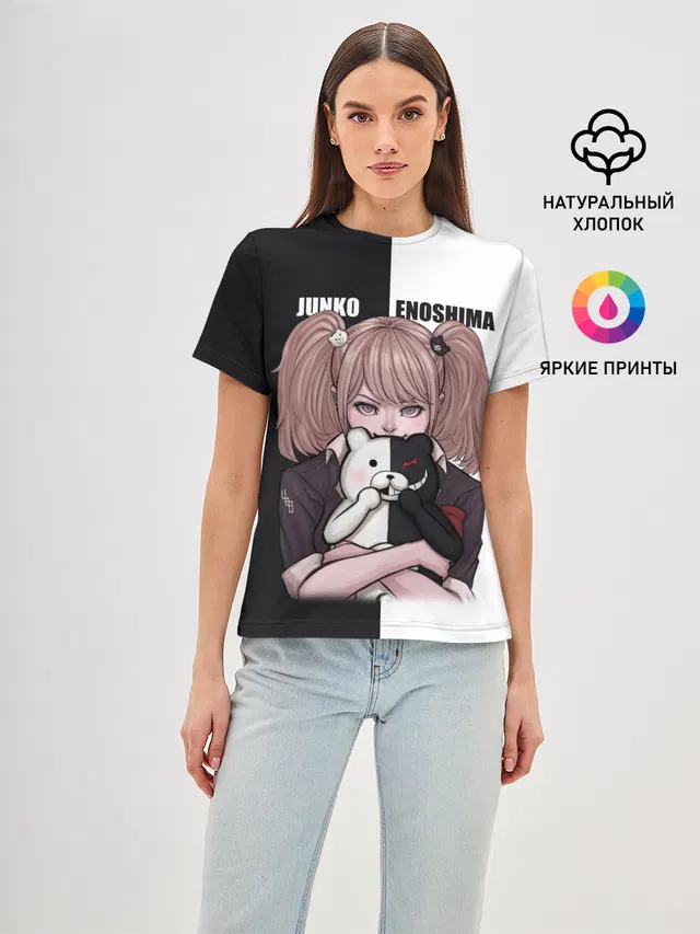 Женская базовая футболка с принтом «Monokuma Junko»