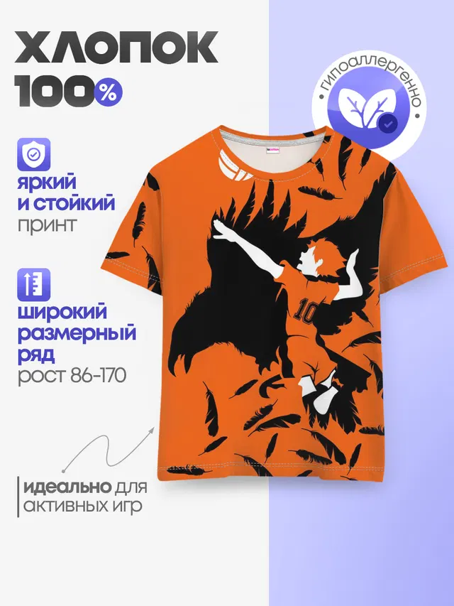 Детская базовая футболка с принтом «Хайкью — ХИНАТА — FLY!!»