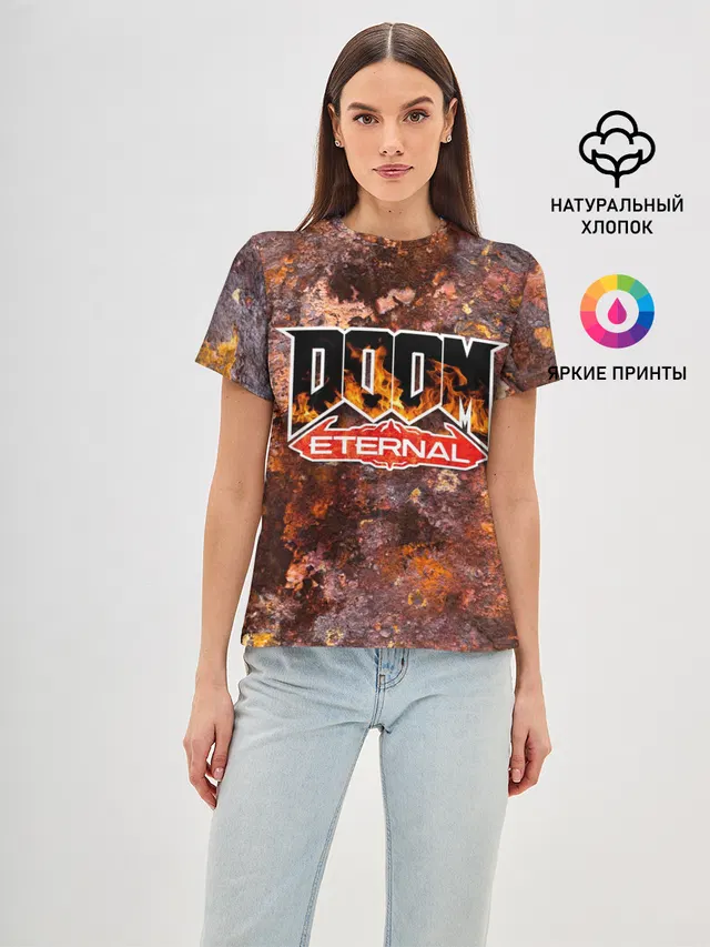 Женская базовая футболка с принтом «Дум — DOOM Eternal»