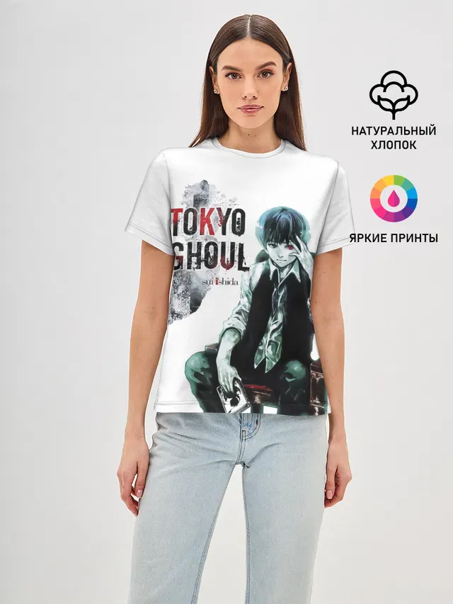 Женская базовая футболка с принтом «Токийский Гуль — Tokyo Ghoul Sui Ishida»