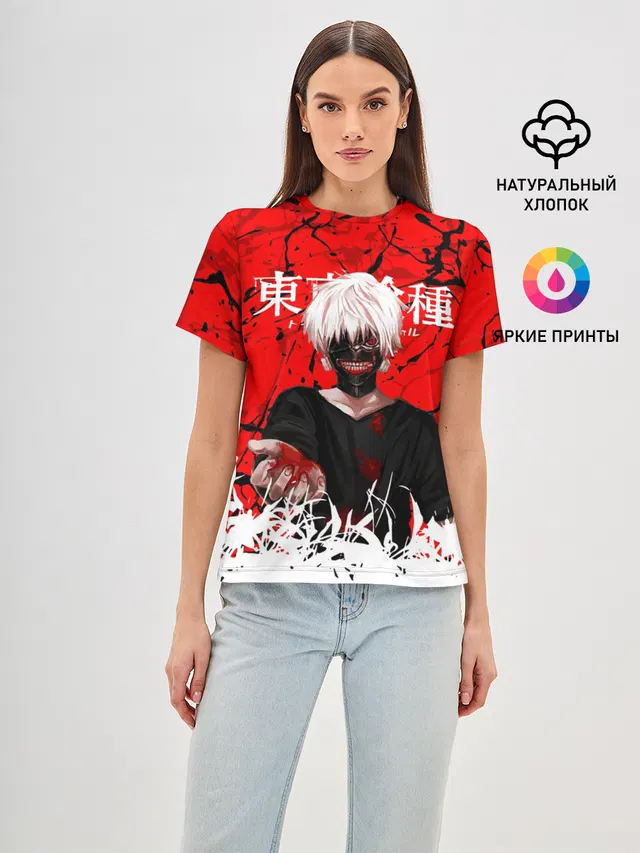 Женская базовая футболка с принтом «Токийский Гуль — Kaneki Ken»