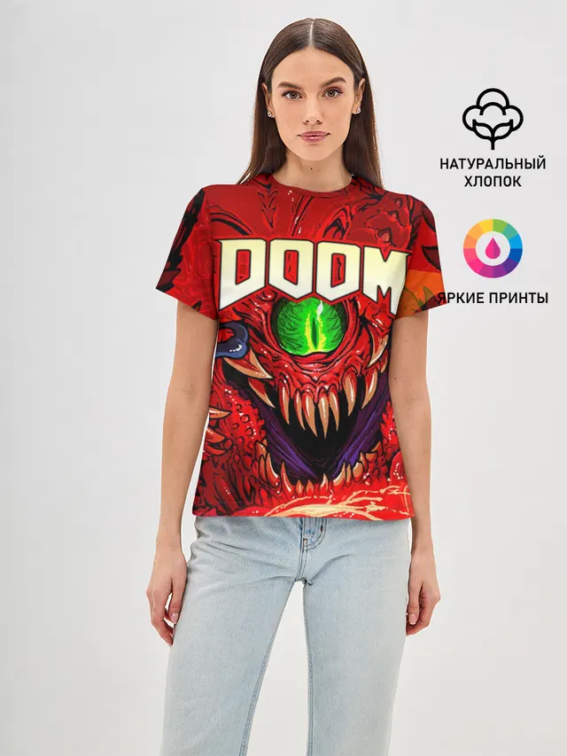 Женская базовая футболка с принтом «Дум — DOOM Eternal»