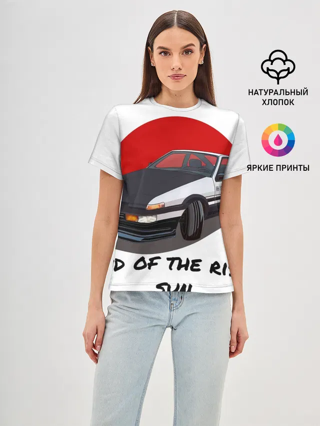 Женская базовая футболка с принтом «Toyota Sprinter Trueno AE86 — Land of the rising sun»