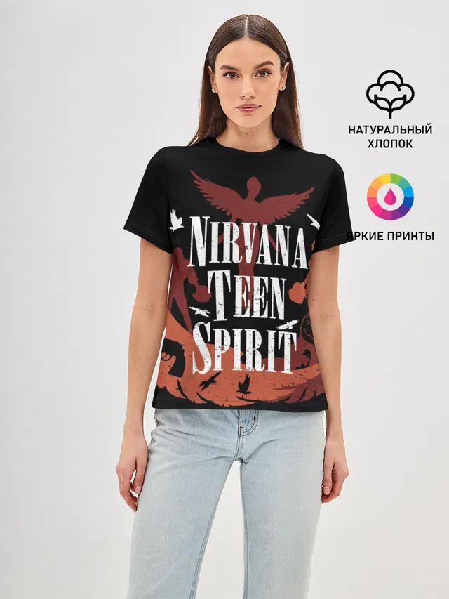 Женская базовая футболка с принтом «Nirvana Teen Spirit»