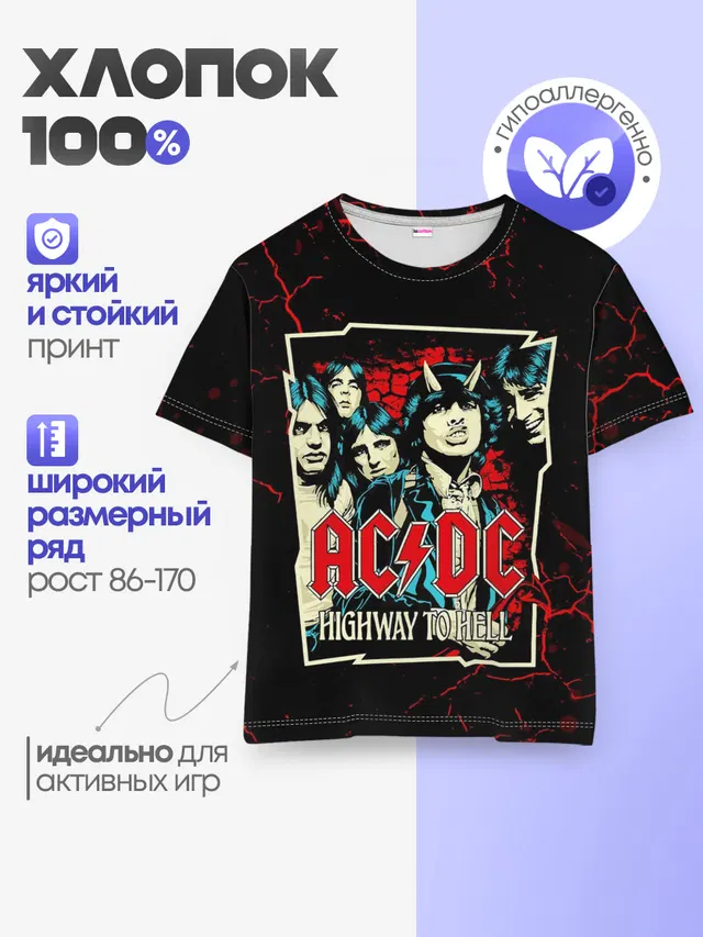 Детская базовая футболка с принтом «AC/DC — AC DC HIGHWAY TO HELL»