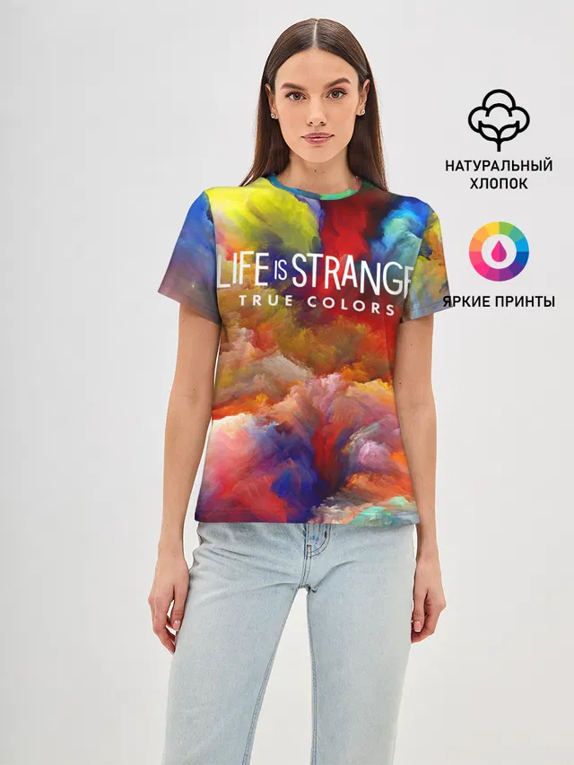 Женская базовая футболка с принтом «LiS True Colors — Life is Strange True Colors»
