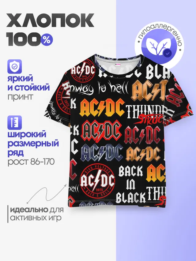 Детская базовая футболка с принтом «AC/DC — AC DC LOGOBOMBING»