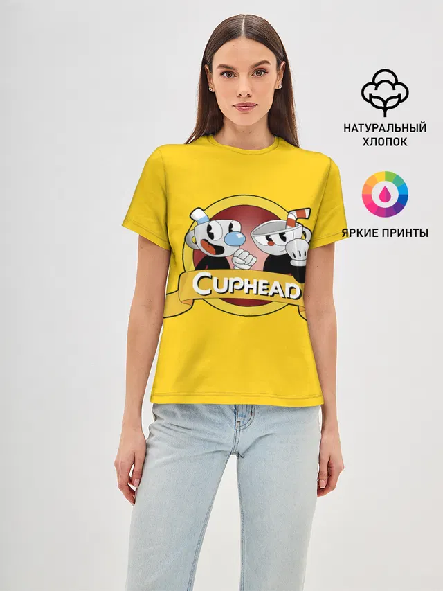 Женская базовая футболка с принтом «Cuphead — КАПХЕД.»