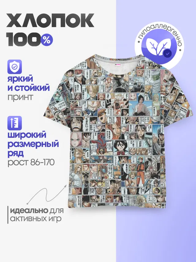 Детская базовая футболка с принтом «MANGA PATTERN»