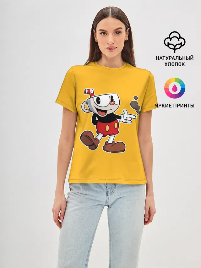 Женская базовая футболка с принтом «Cuphead — КАПХЕД»