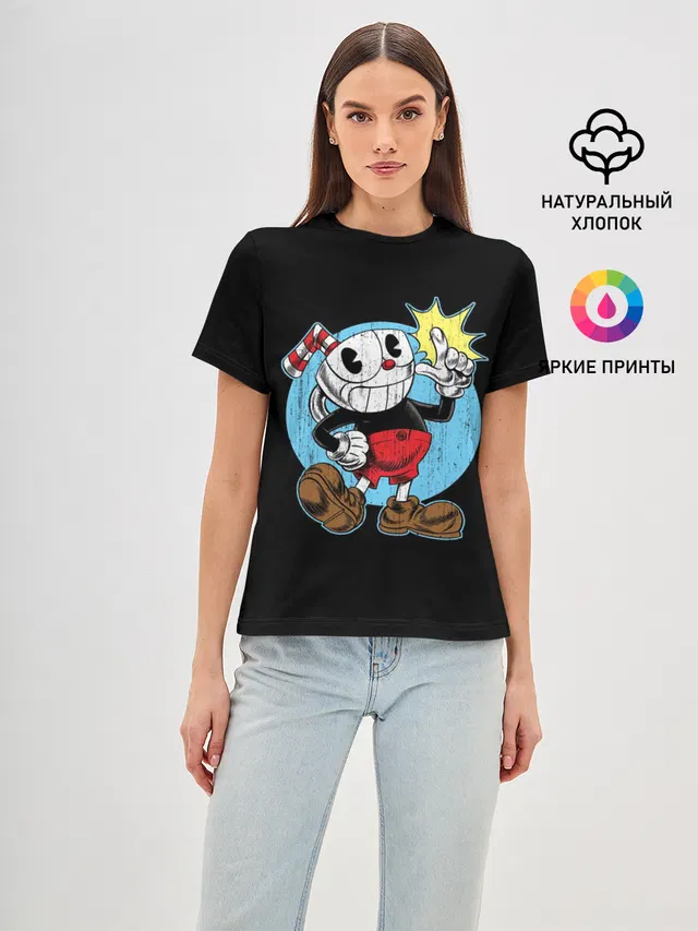 Женская базовая футболка с принтом «Cuphead — КАПХЕД»