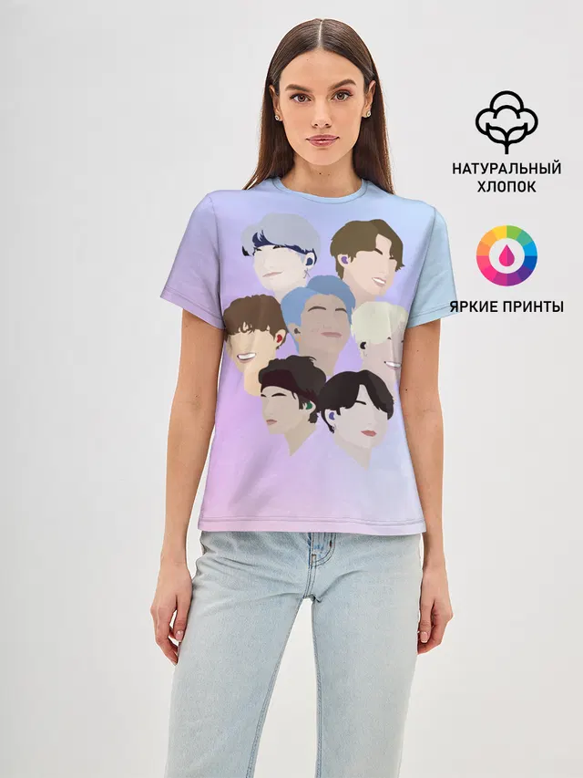 Женская базовая футболка с принтом «BTS — БТС Bangtan Boys BTS»