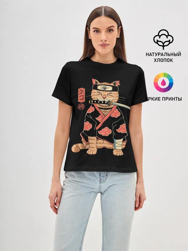 Женская базовая футболка с принтом «Животные — ITACHI CAT»