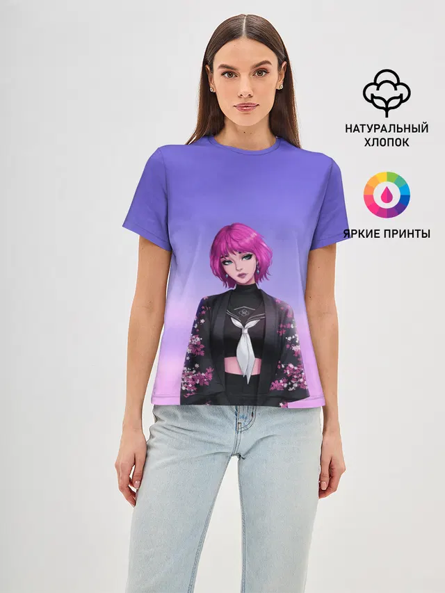 Женская базовая футболка с принтом «ANIME GIRL»