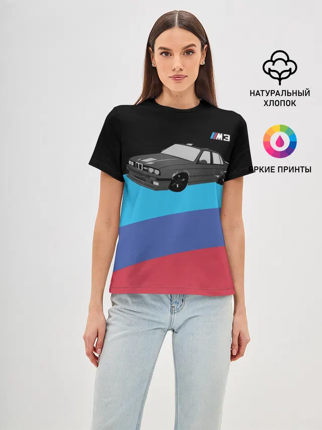 Женская базовая футболка с принтом «BMW — BMW M3»