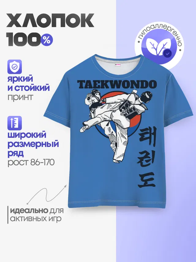 Детская базовая футболка с принтом «Тхэквондо — Taekwondo»