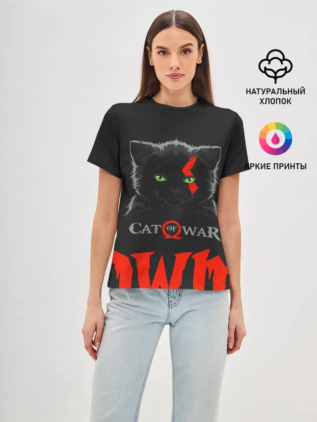 Женская базовая футболка с принтом «Cat of war»