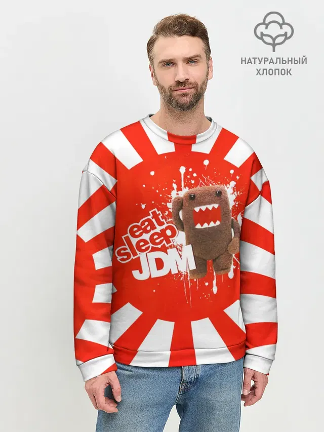 Мужской свитшот базовый с принтом «JDM Style — Domo jdm»