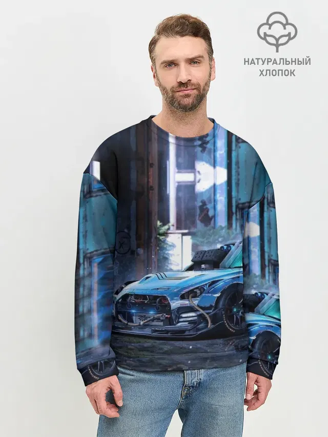 Мужской свитшот базовый с принтом «Nissan — Nissan GTR R35»