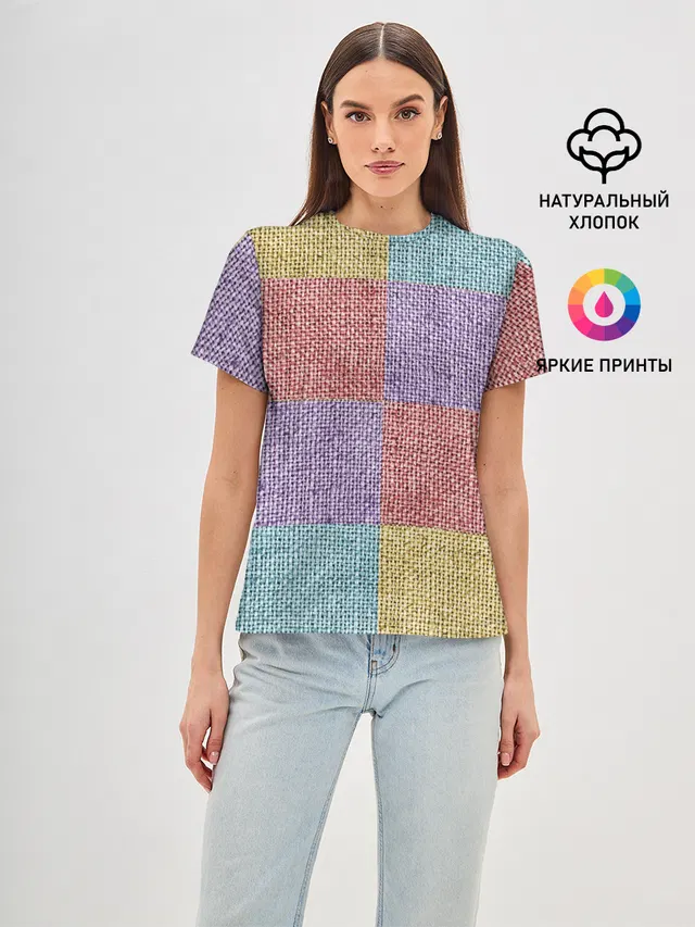 Женская базовая футболка с принтом «Patchwork»