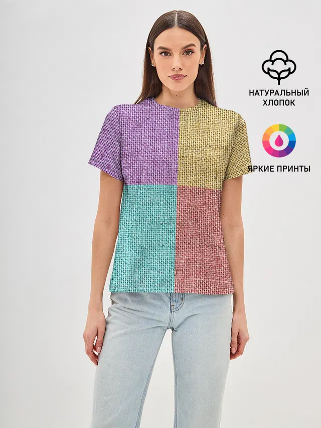 Женская базовая футболка с принтом «Burlap Patchwork»