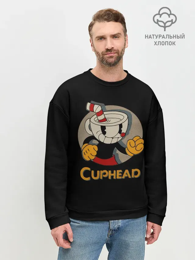 Мужской свитшот базовый с принтом «Cuphead»