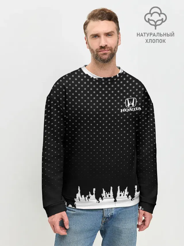 Мужской свитшот базовый с принтом «Honda abstract black 2018»