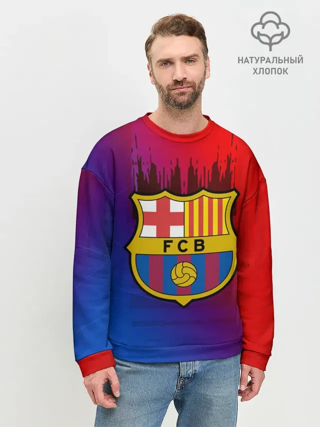 Мужской свитшот базовый с принтом «Барселона — FC Barcelona color sport»