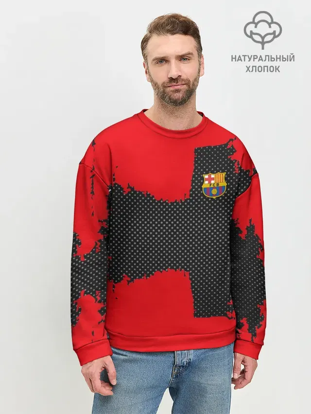 Мужской свитшот базовый с принтом «Барселона — BARCELONA SPORT RED»