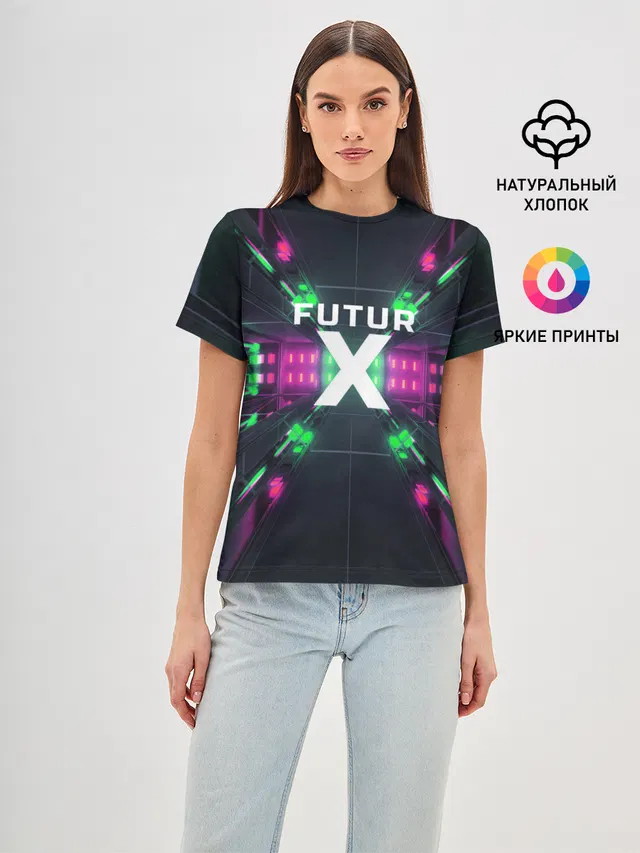 Женская базовая футболка с принтом «FuturX»