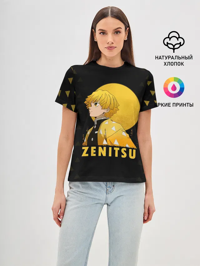 Женская базовая футболка с принтом «Клинок, рассекающий демонов — ZENITSU Kimetsu no Yaiba»