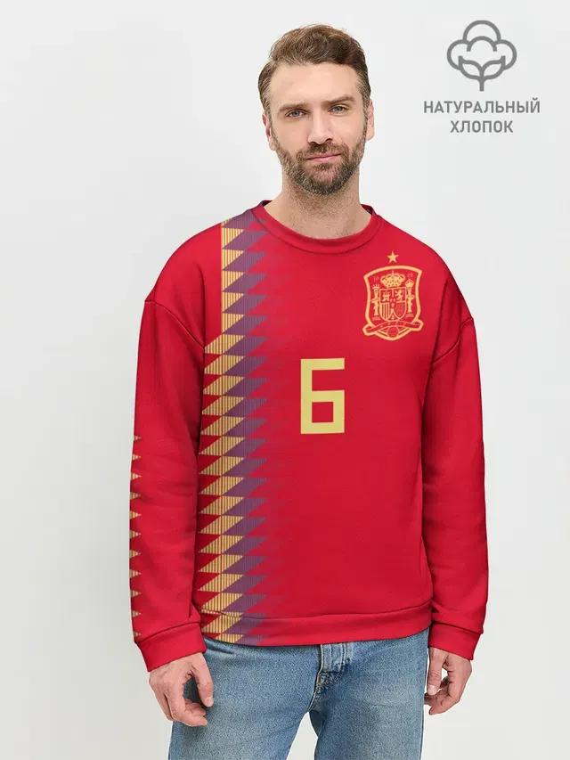 Мужской свитшот базовый с принтом «Сборная Испании — Iniesta home WC 2018»